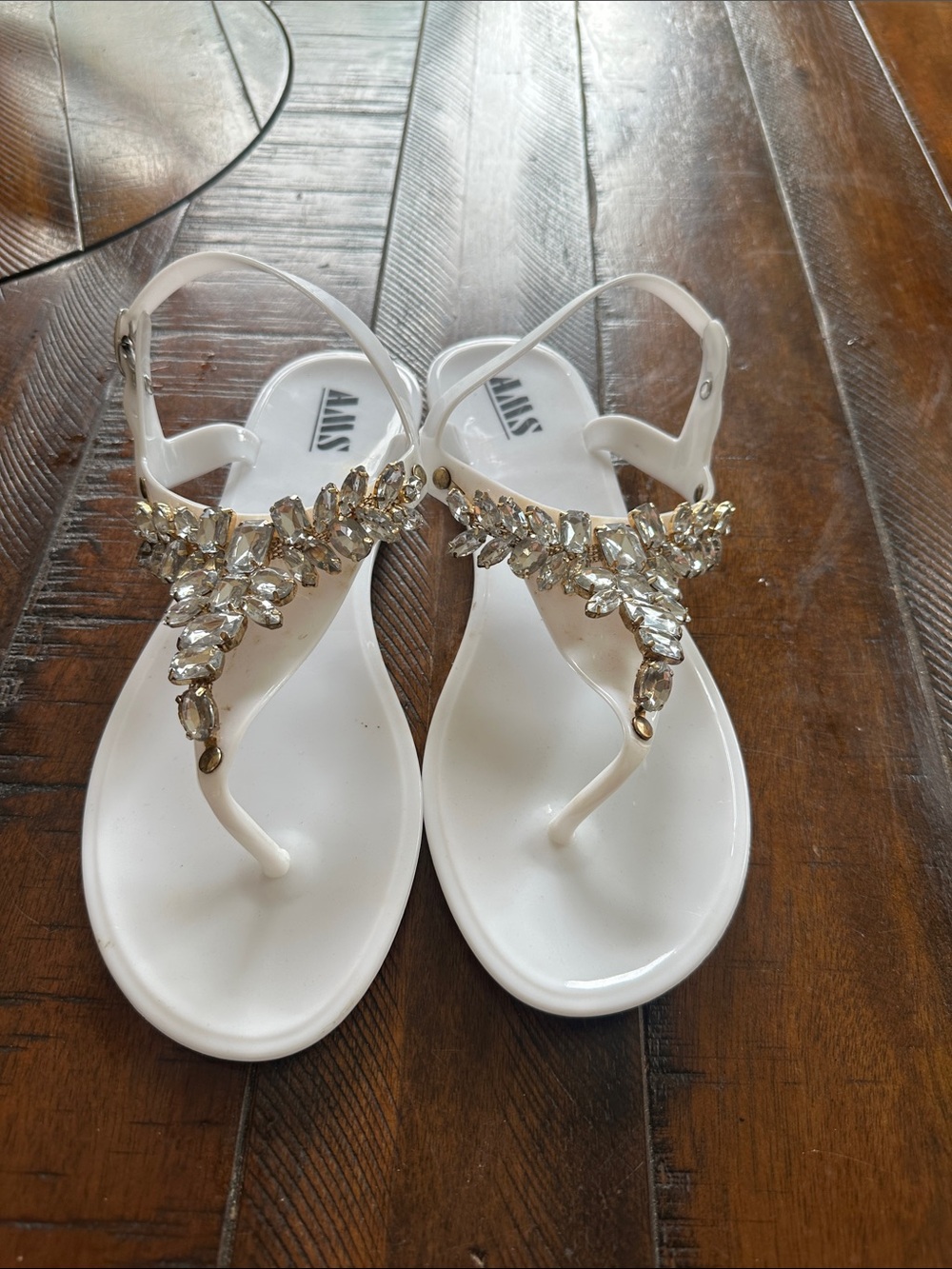 Embellished White T-Strap Sandals for Women